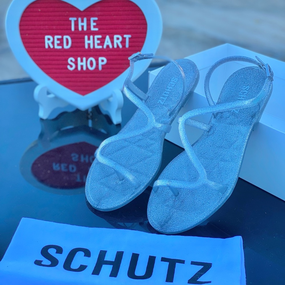 Schutz Glitter Silver Tanner Sandals